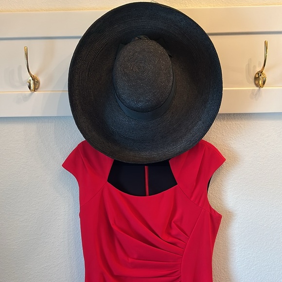 CALVIN KLEIN: red dress with asymmetrical cinching / ruching SIZE 12 - Picture 7 of 9